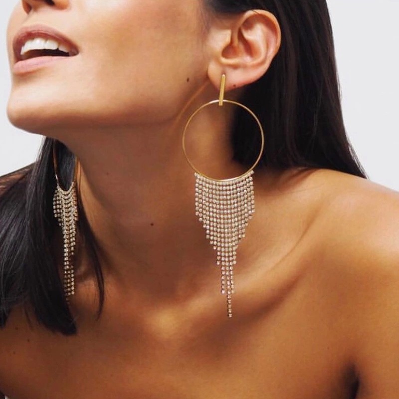 12 cm tassel crystal loop earrings gold buy exclusive Axelles Fashion ref 18080